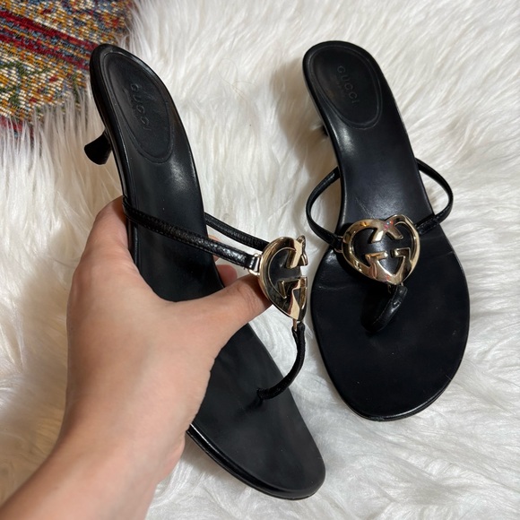 Gucci Shoes - Vintage Gucci Leather Kitten Heels Heart Logo
